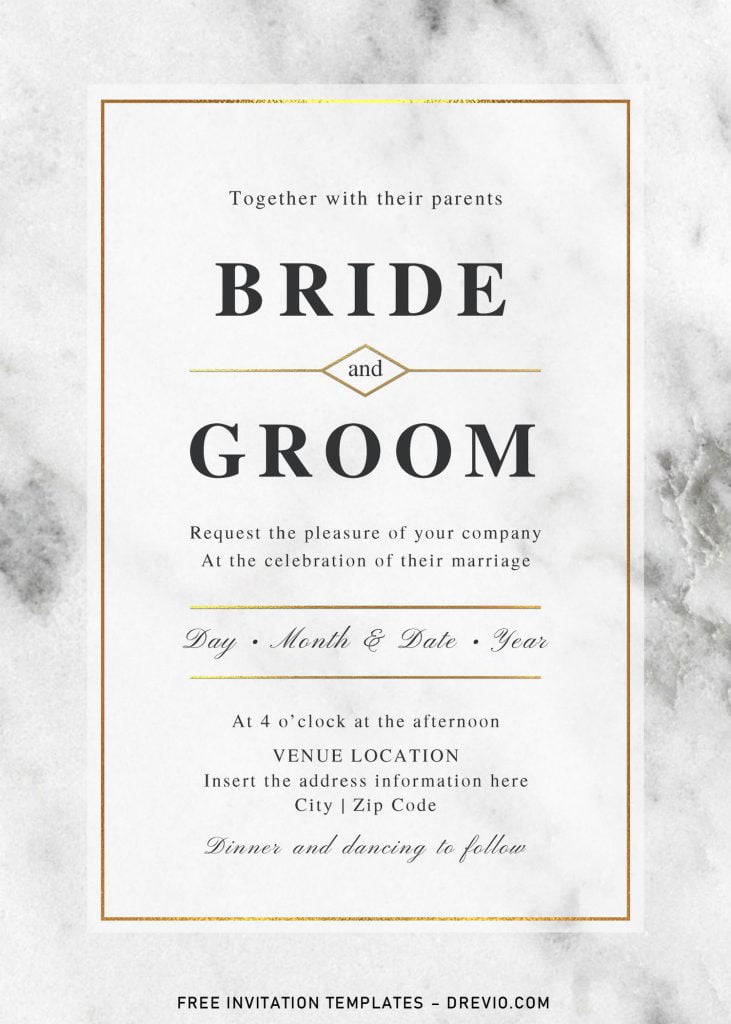 Free Elegant Marble Wedding Invitation Templates For Word and has portrait design