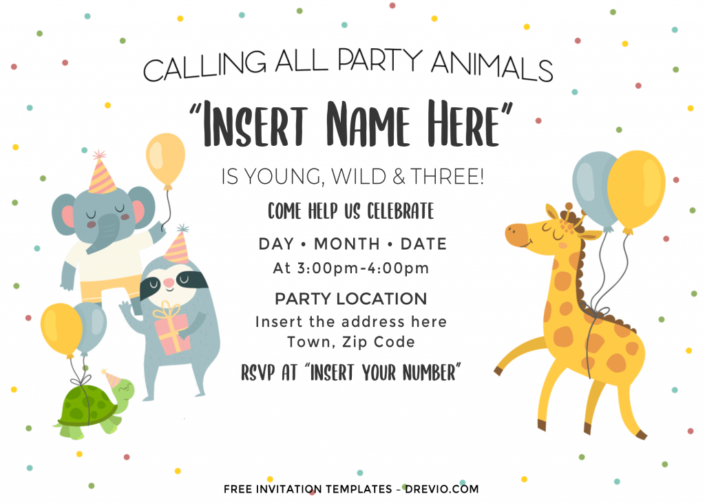 Free Cute Party Animals Birthday Invitation Templates For Word and has modern and chic design