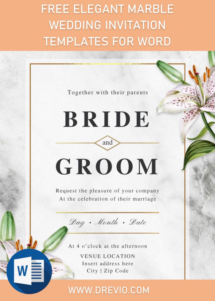 Free Elegant Marble Wedding Invitation Templates For Word