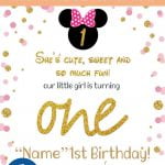 Free Sparkling Gold Glitter Minnie Mouse Birthday Invitation Templates For Word