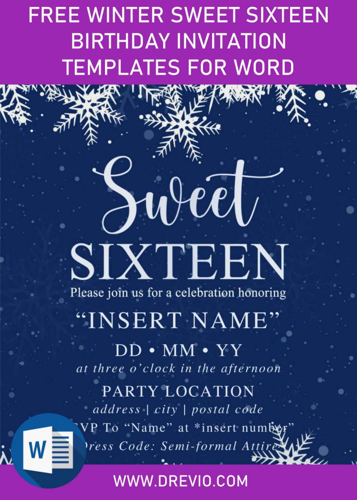 Free Winter Sweet Sixteen Birthday Invitation Templates For Word