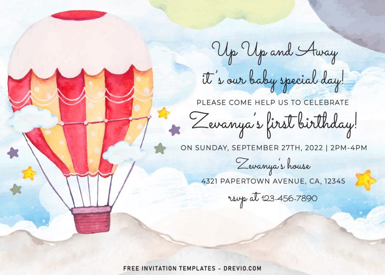 7+ Watercolor Hot Air Balloons Birthday Invitation Templates