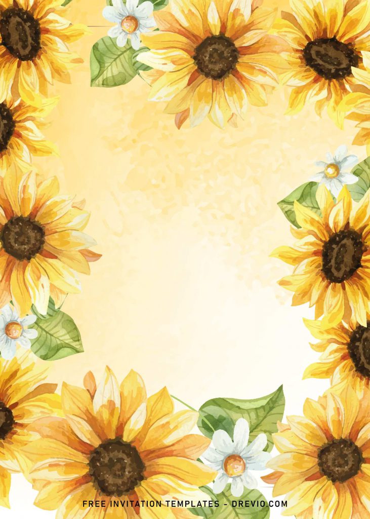 8 Blush Watercolor Sunflower Wedding Invitation Templates