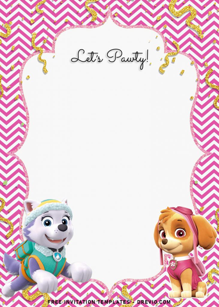 8+ Cute Paw Patrol Skye And Everest Birthday Invitation Templates and has gold confetti