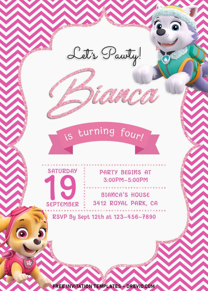8+ Cute Paw Patrol Skye And Everest Birthday Invitation Templates