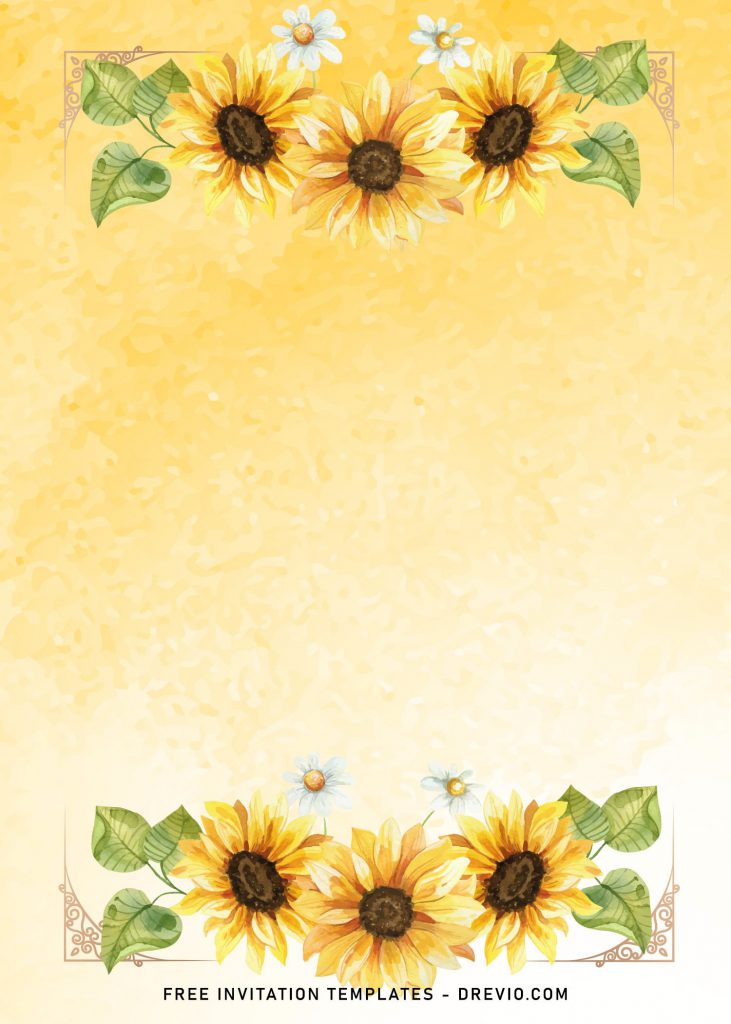 8 Watercolor Sunflowers Wedding Invitation Templates