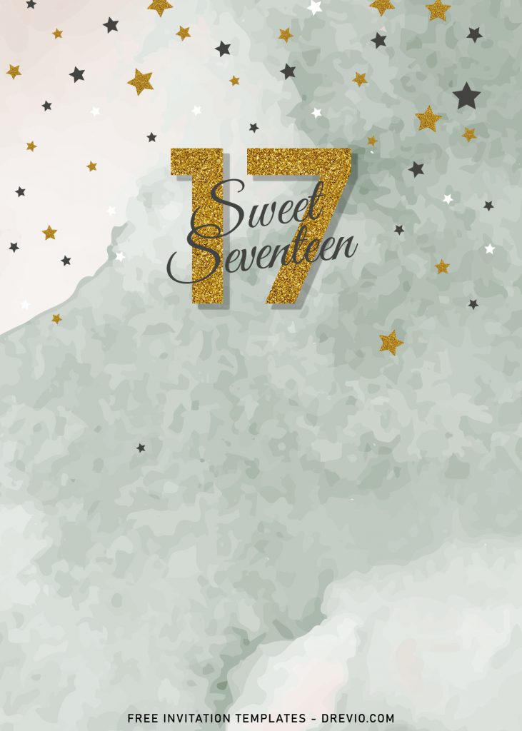 7 Hand Painted Watercolor Sweet Seventeen Birthday Invitation Templates
