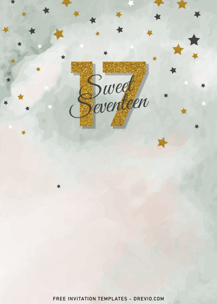 7 Watercolor Marble Sweet Seventeen Birthday Invitation Templates