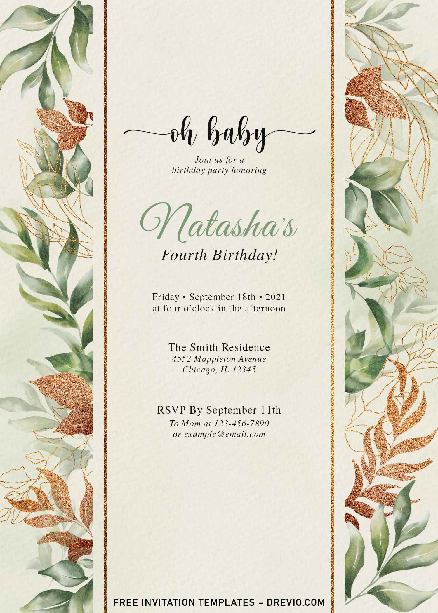 9+ Greenery Gold Leaves Birthday Invitation Templates