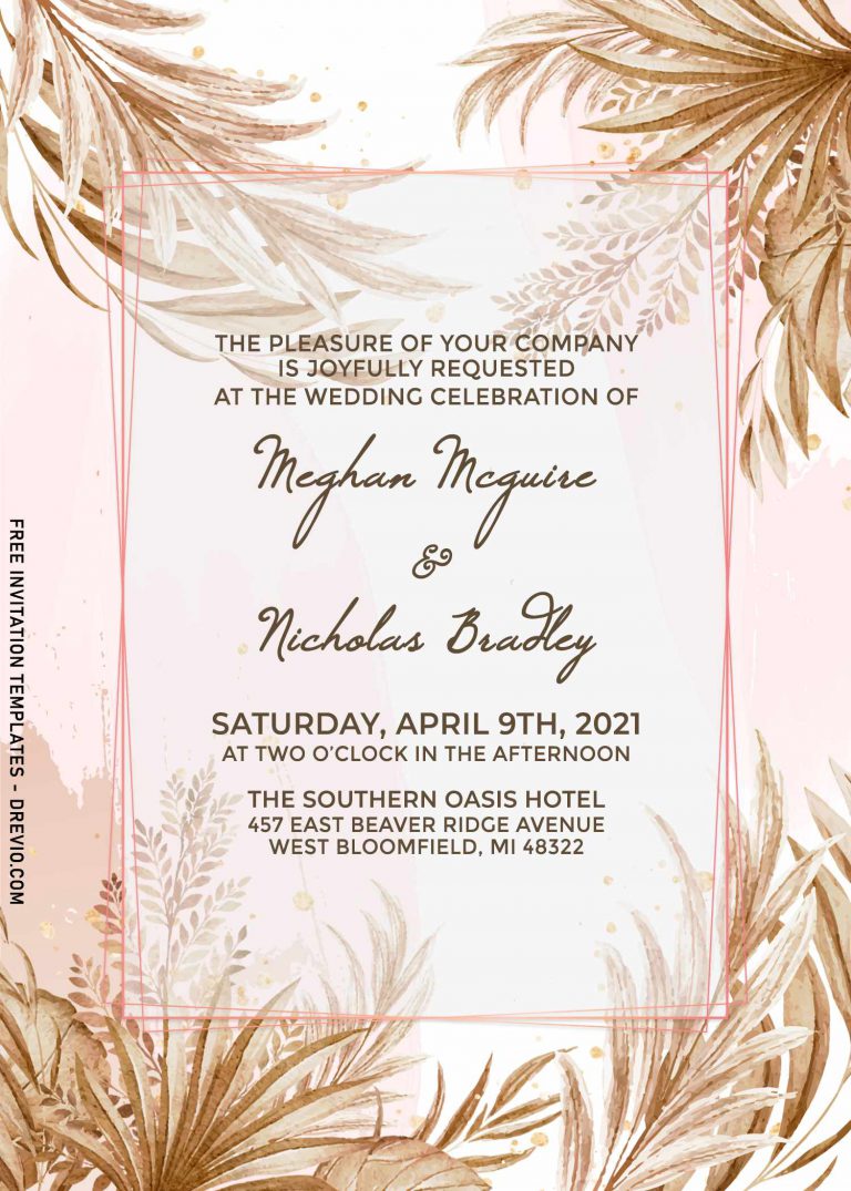 11+ Greenery Leaves And Pampas Grass Wedding Invitation Templates