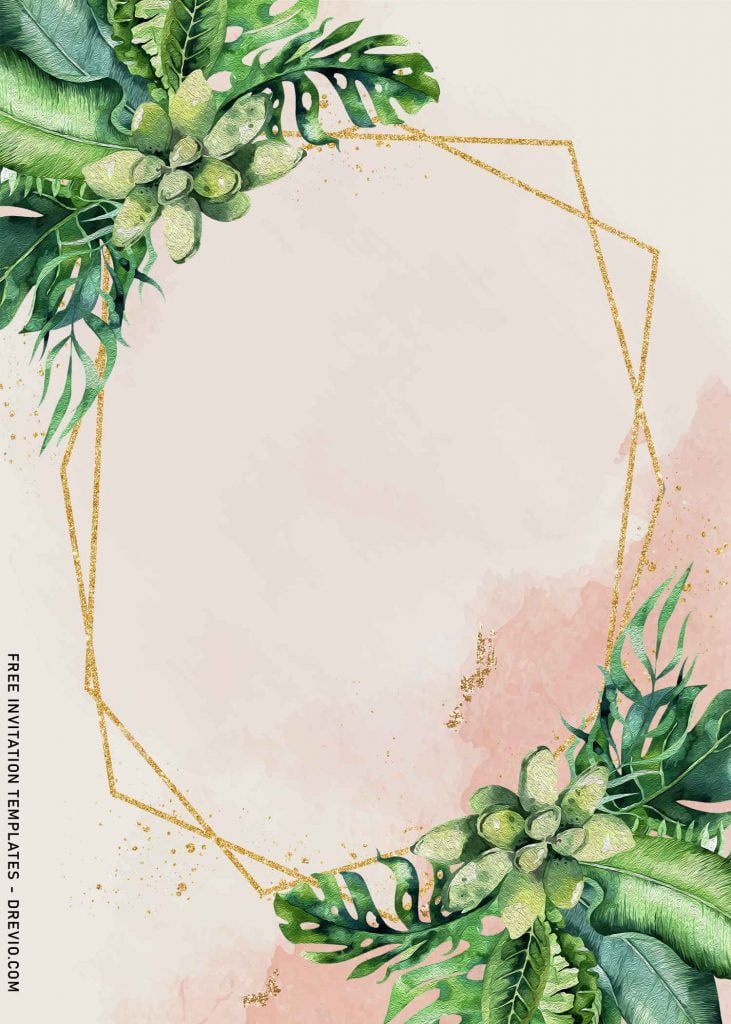 8+ Greenery Gold Monstera Leaves Birthday Invitation Templates and has cactus