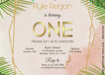 8+ Greenery Gold Monstera Leaves Birthday Invitation Templates