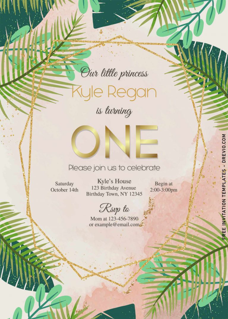 8+ Greenery Gold Monstera Leaves Birthday Invitation Templates