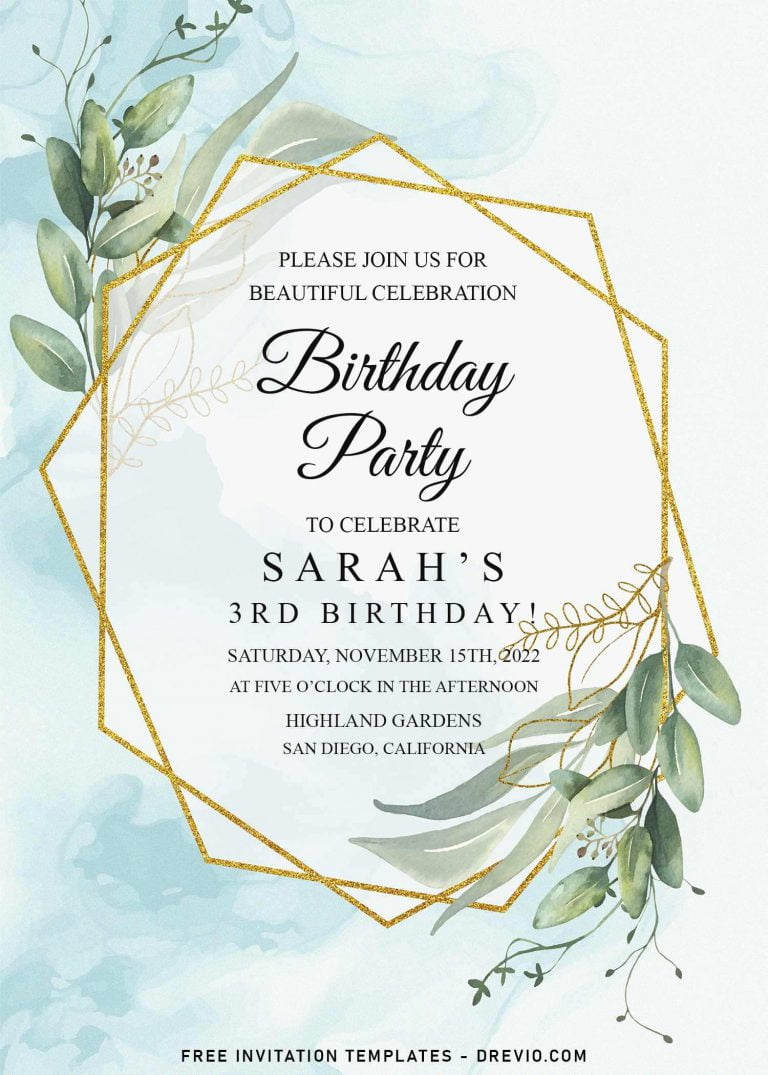 10+ Elegant Geometric Greenery Birthday Invitation Templates