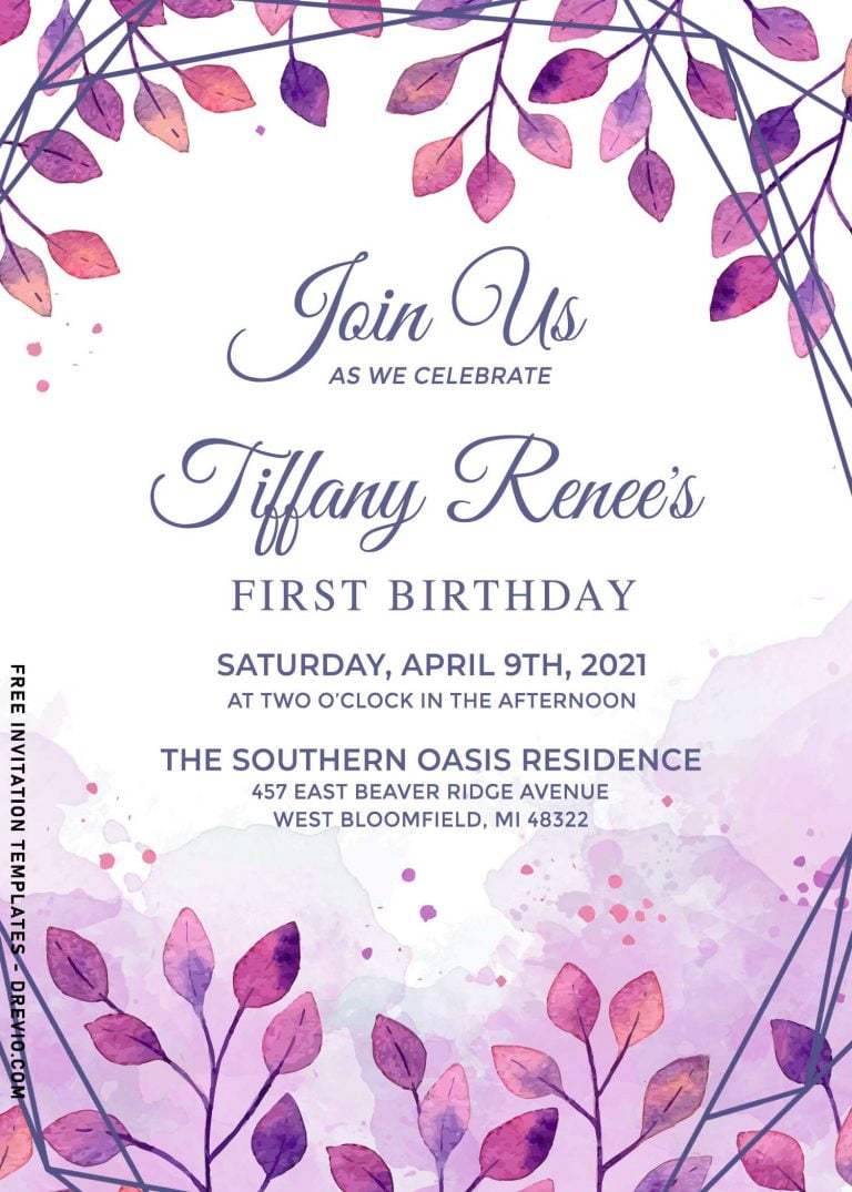 10+ Beautiful Purple Floral And Leaves Birthday Invitation Templates