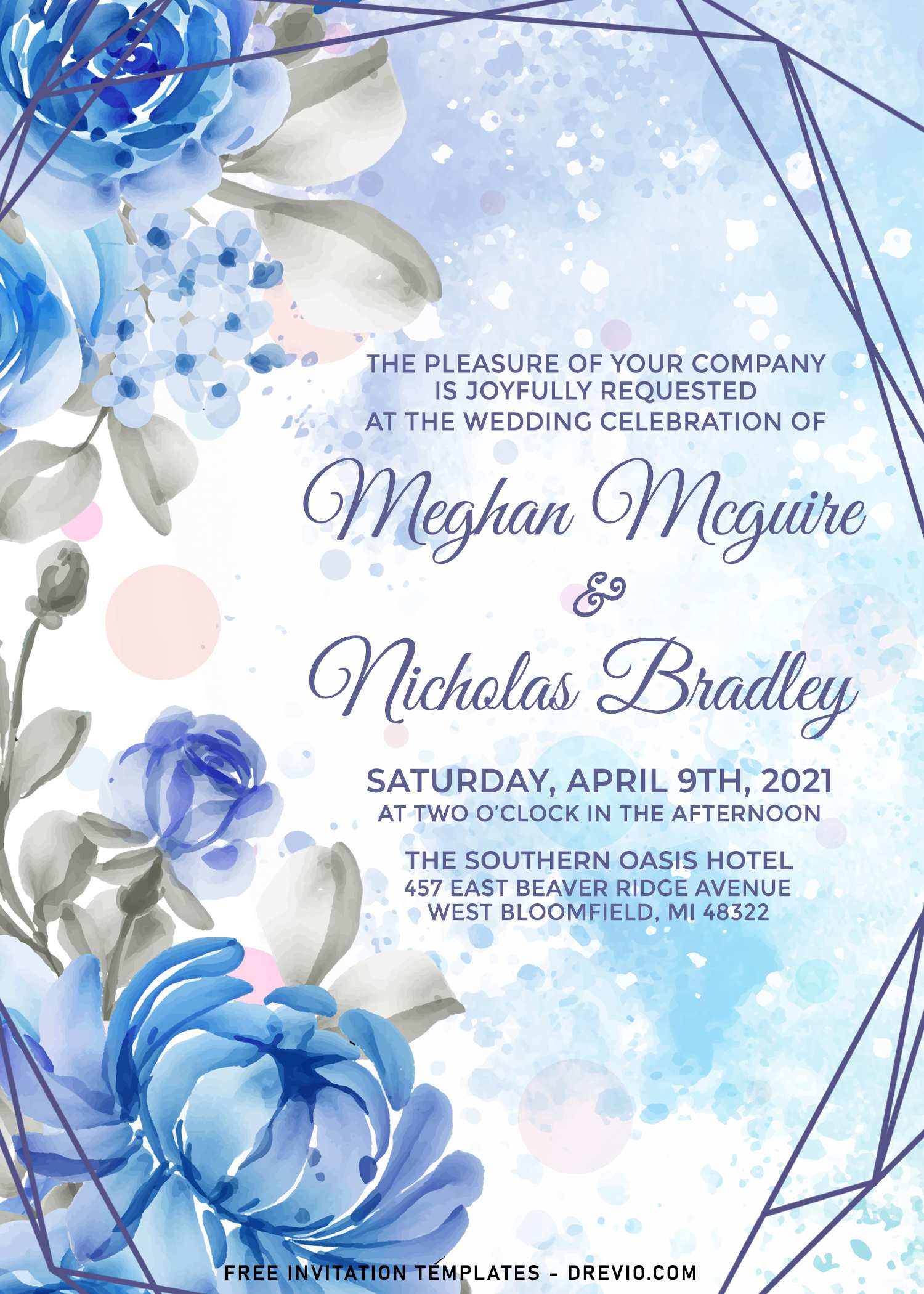 7+ Enchanting Blue Floral Geometric Wedding Invitation Templates