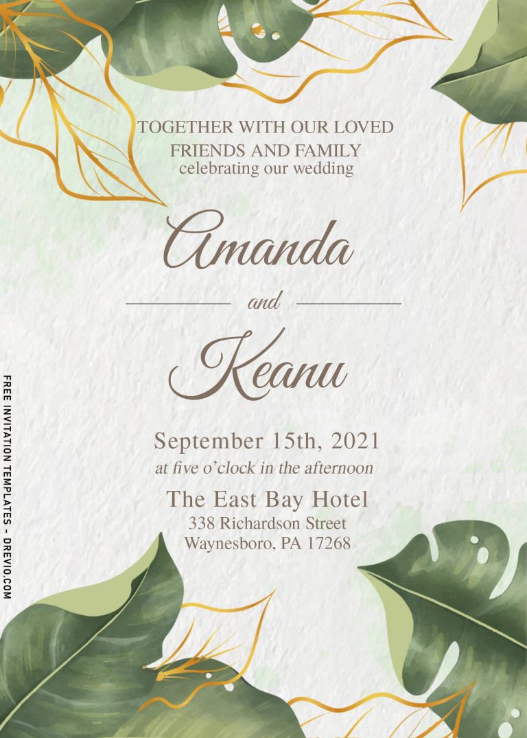 7+ Greenery Gold Leaves Wedding Invitation Templates
