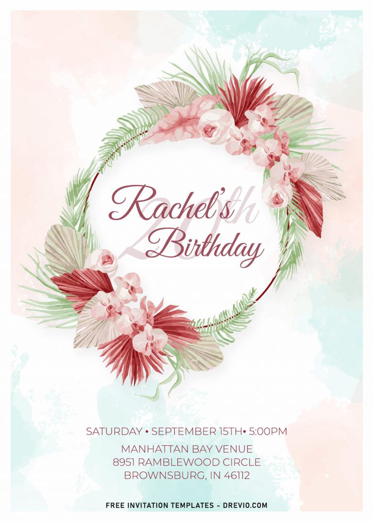 7+ Greenery Leaves And Pampas Grass Wedding Invitation Templates