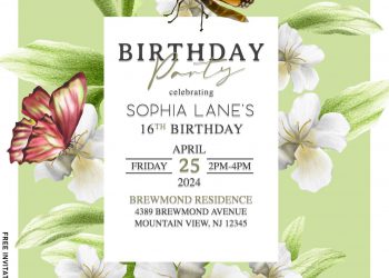 8+ Aesthetic Flower Birthday Invitation Templates With Birds And Butterflies