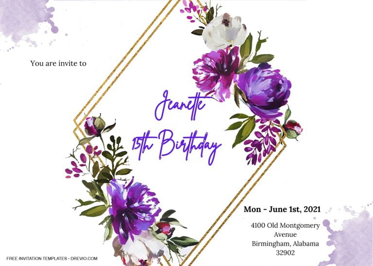 9+ Purple Lush Floral For Invitation Templates