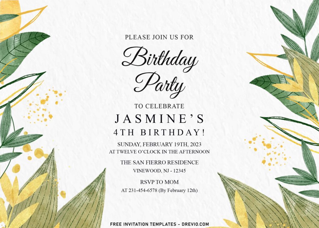 10+ Luxury Greenery Gold Birthday Invitation Templates