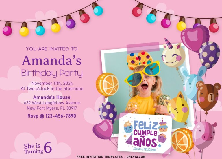 11+ Cute Girl Birthday Invitation Templates With Birthday Balloons