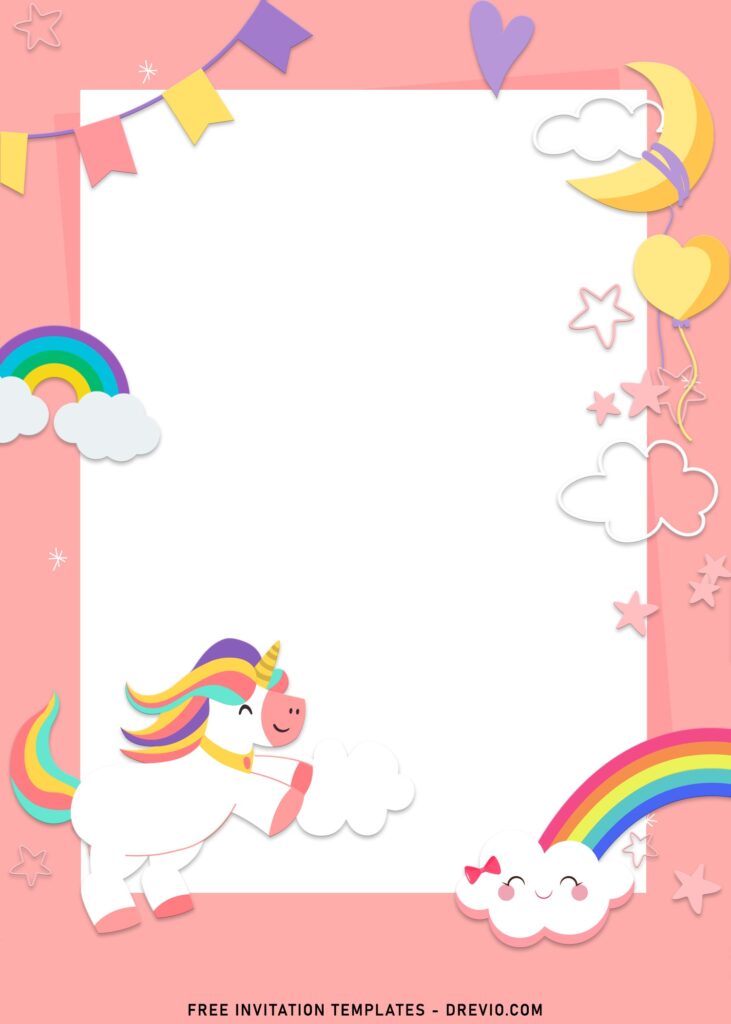 7 Rainbow Magical Unicorn Birthday Invitation Templates