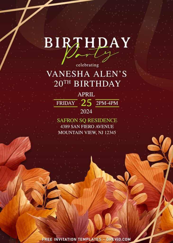 8 Christmas Maple Leaf And Floral Birthday Invitation Templates