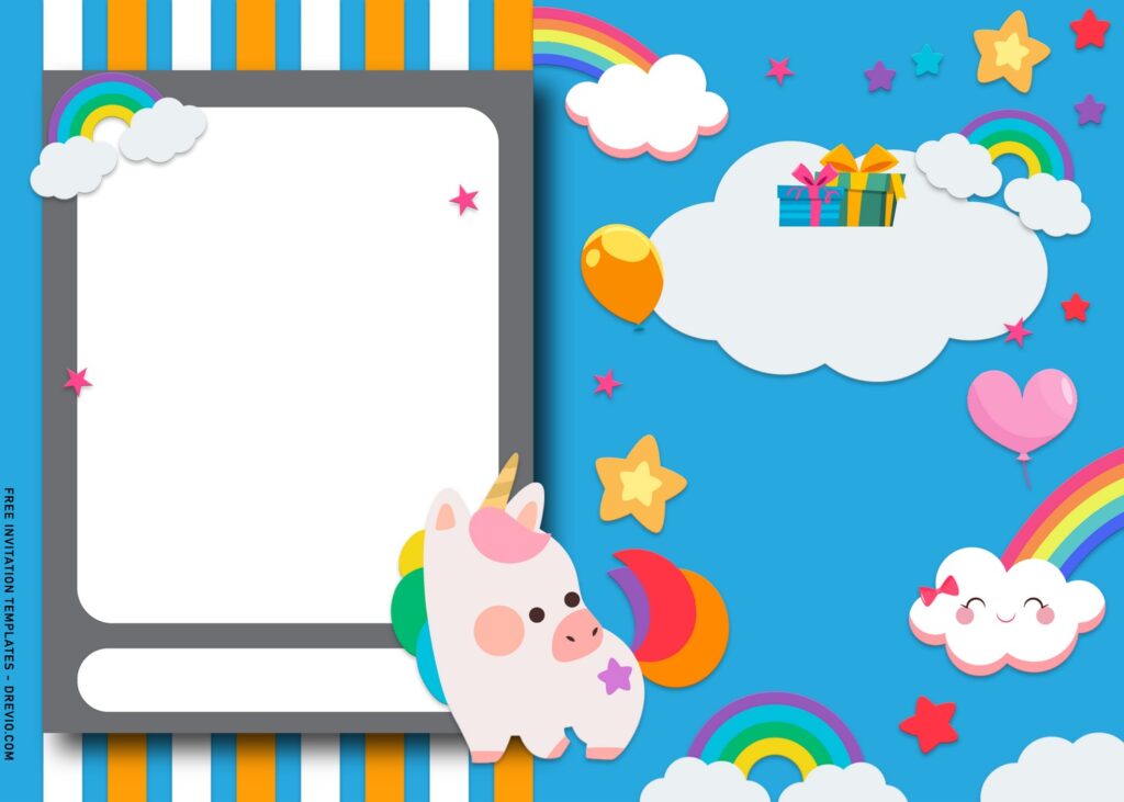 8 Colorful Rainbow And Unicorn Birthday Invitation Templates