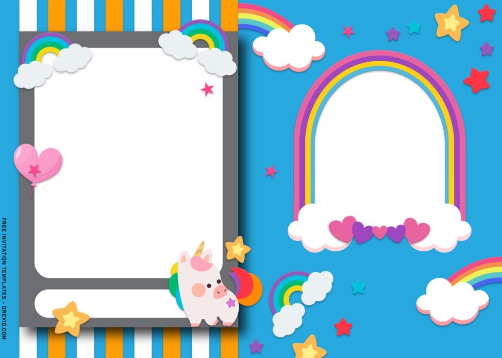 8 Cute Rainbow And Unicorn Birthday Invitation Templates