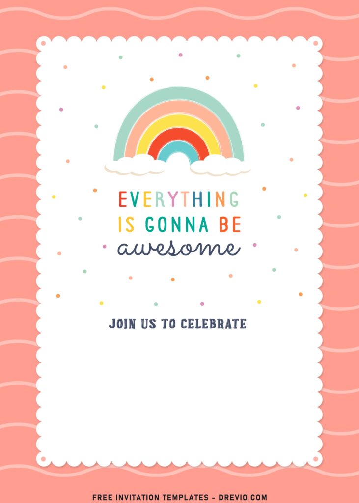 8 Colorful Rainbow Adorable Kids Theme Birthday Invitation Templates