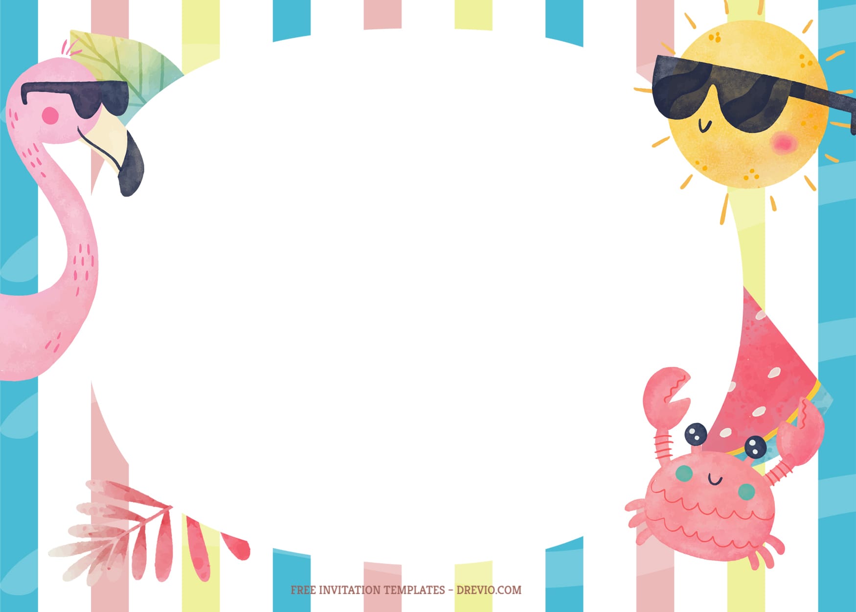 8+ Summer Radiant Party Birthday Invitation Templates With Sun, Crab And Flamingo