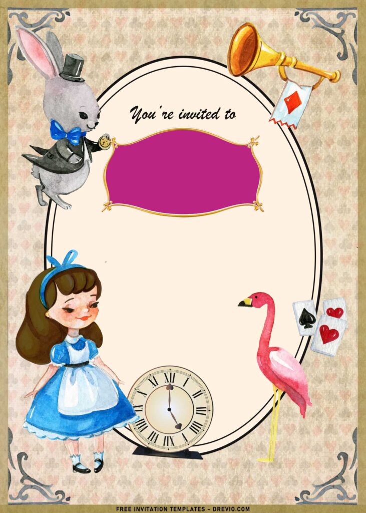 8+ Vintage Alice In Wonderland Birthday Invitation Templates with Watercolor White Rabbit
