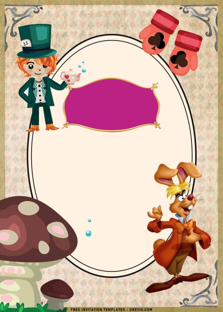 8+ Vintage Alice In Wonderland Birthday Invitation Templates with The Rabbit