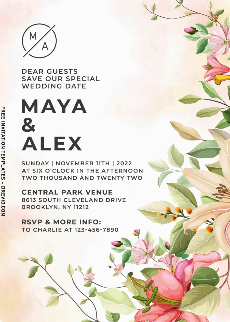 7+ Blossoming Flowers Monogram Wedding Invitation Templates