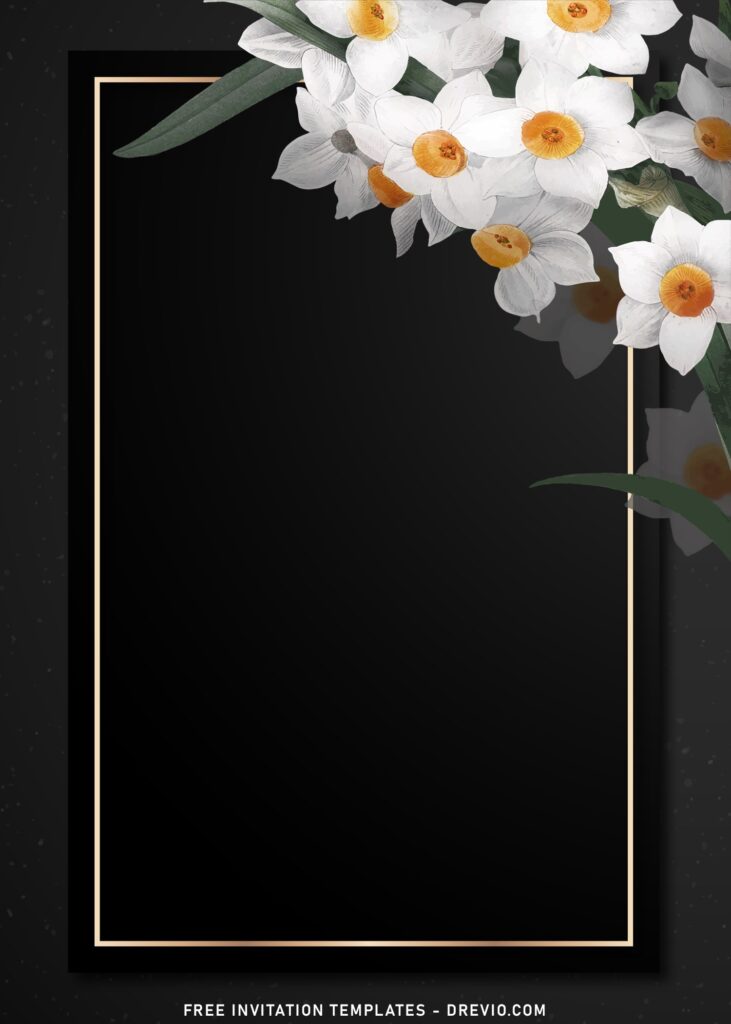 7+ Gorgeous Daffodil Wedding Invitation Templates with white daffodils and sunset orange whorl
