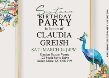 8 Peacock And Flowers Birthday Invitation Templates