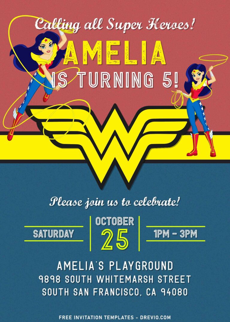 10+ Incredible Wonder Woman Girls Birthday Invitation Templates