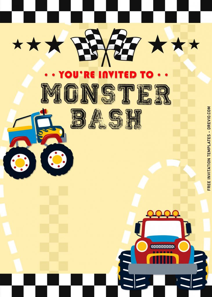 7 Awesome Monster Truck Boys 2nd Birthday Invitation Templates
