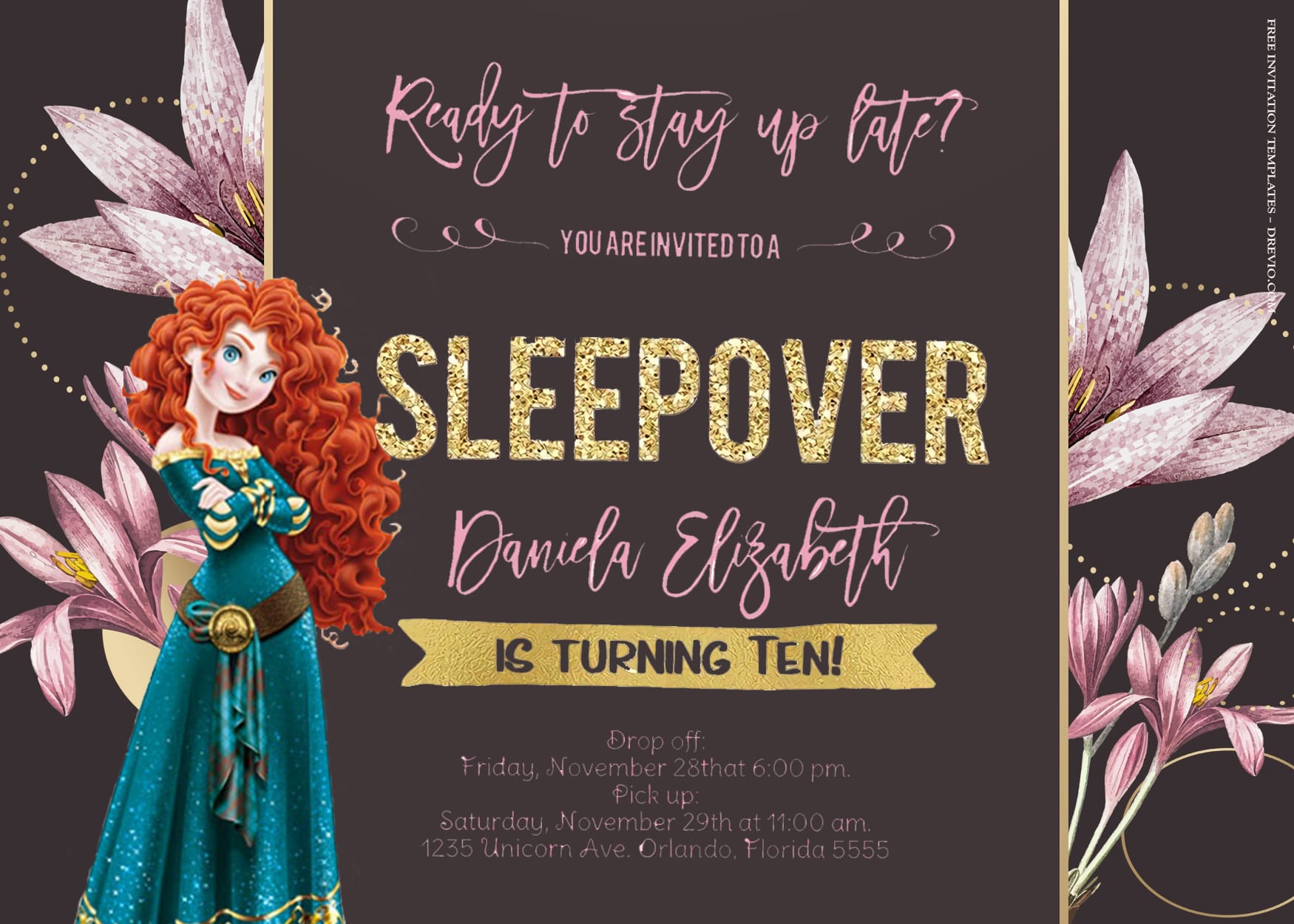 7+ Brave Girl Merida Floral Bloom Birthday Invitation Templates