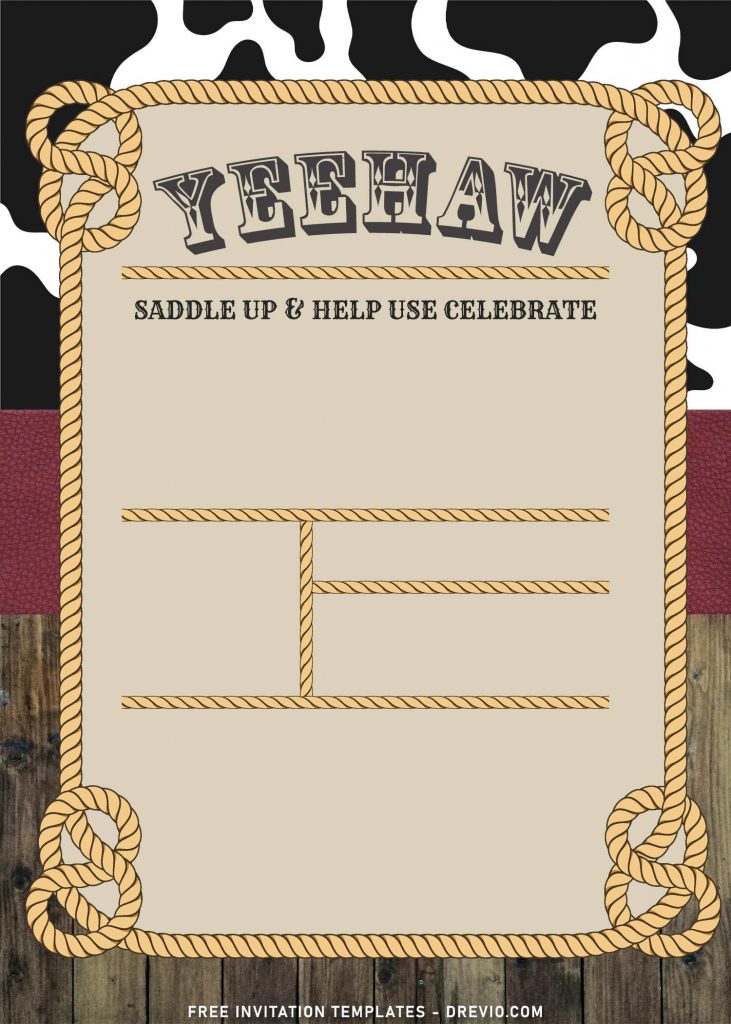 7 Cowboy Classic Rope Lasso Birthday Party Invitation Templates