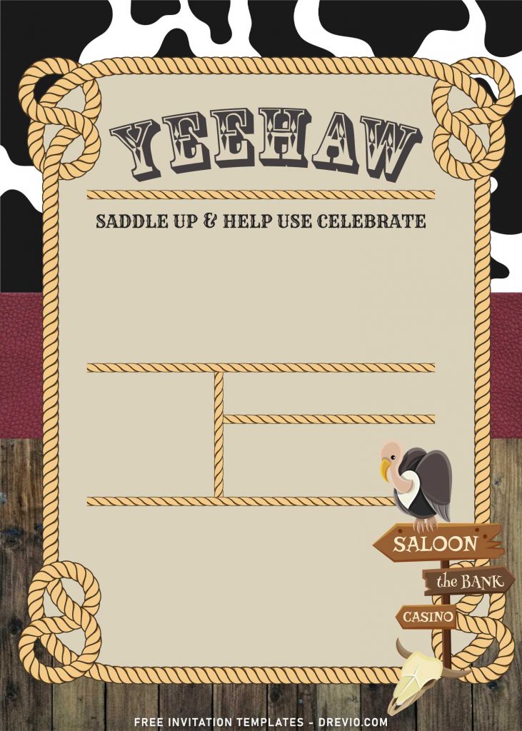 7 Cowboy Wild West Birthday Party Invitation Templates