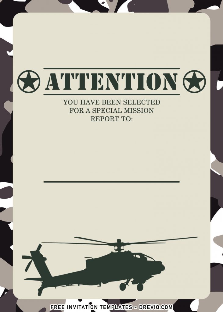 7+ Military Camouflage Themed Birthday Invitation Templates with digital camo pattern background