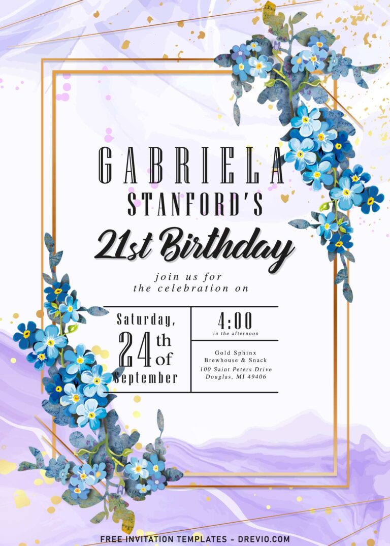 7+ Violet Marble And Floral Stunning Birthday Invitation Templates