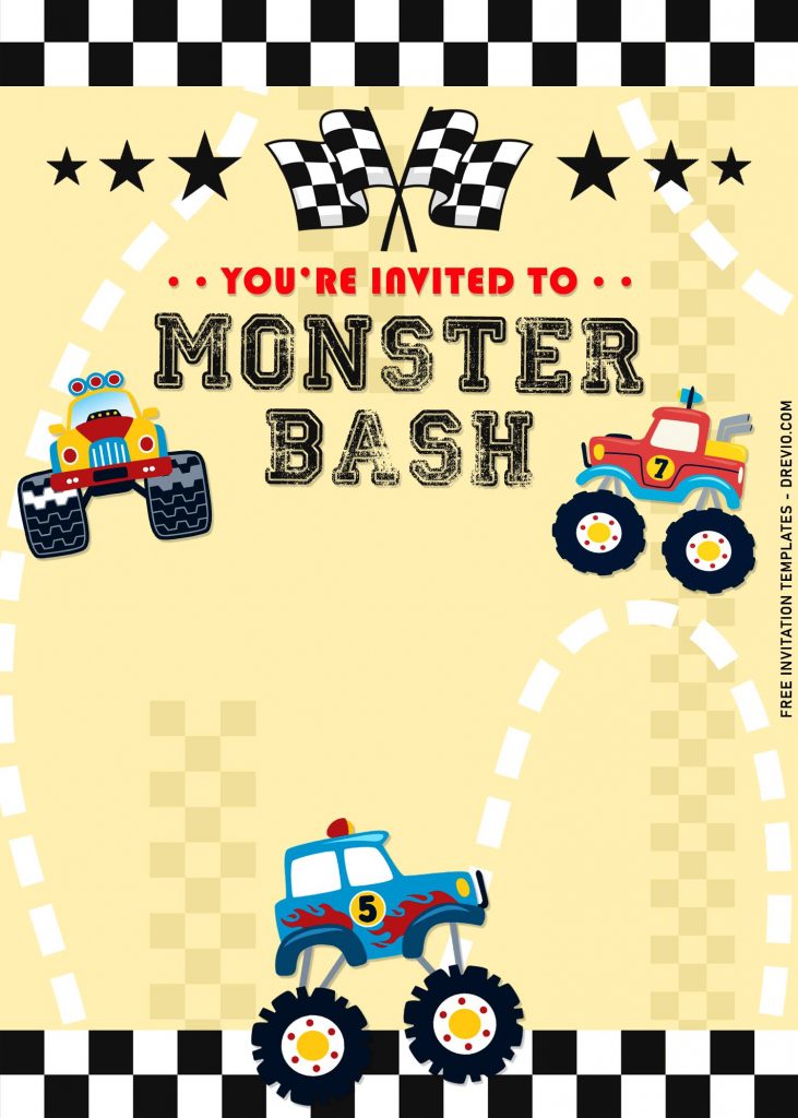 7 Super Cool Monster Truck Themed 2nd Birthday Invitation Templates