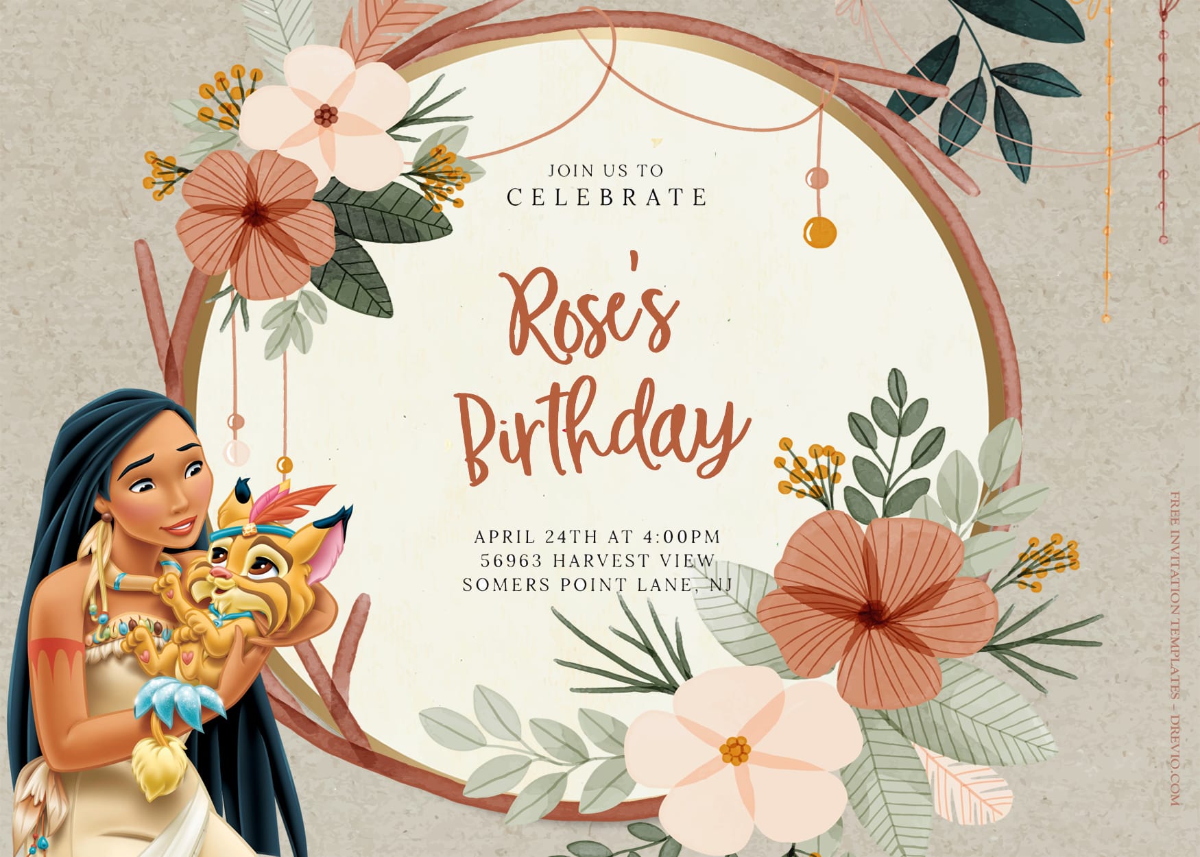 8+ Fight And Enjoy Nature Pocahontas Birthday Invitation Templates Title