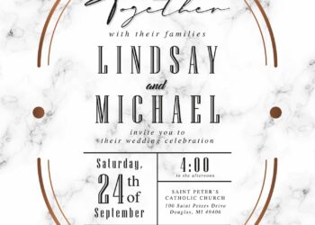 8 Golden Frame Marble Wedding Invitation Templates
