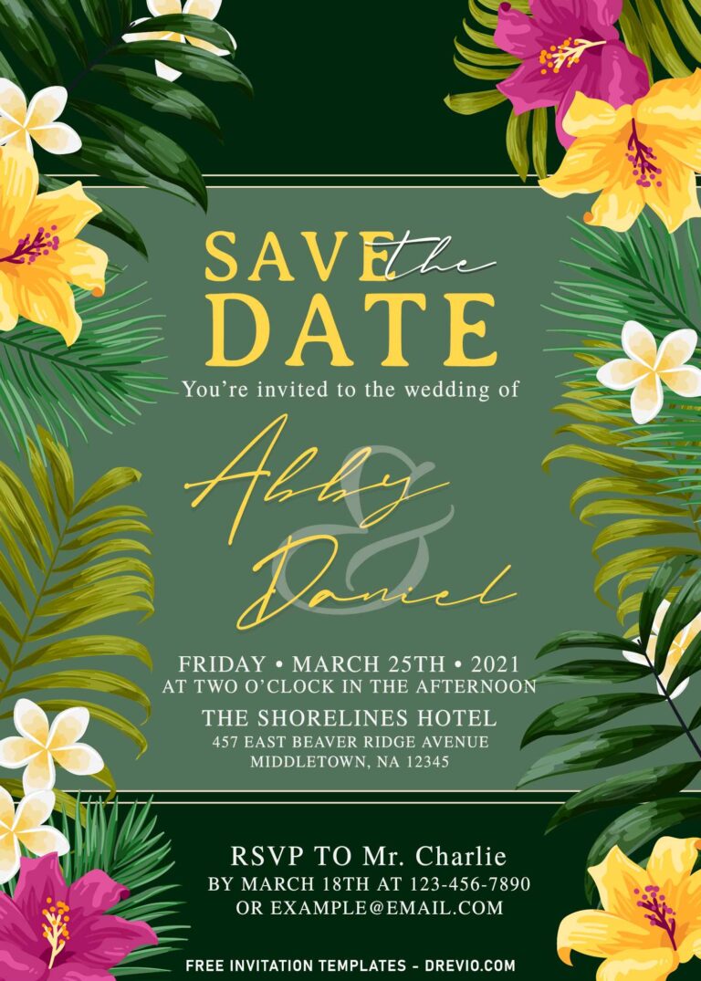 7+ Modern Summer Foliage Beach Wedding Invitation Templates