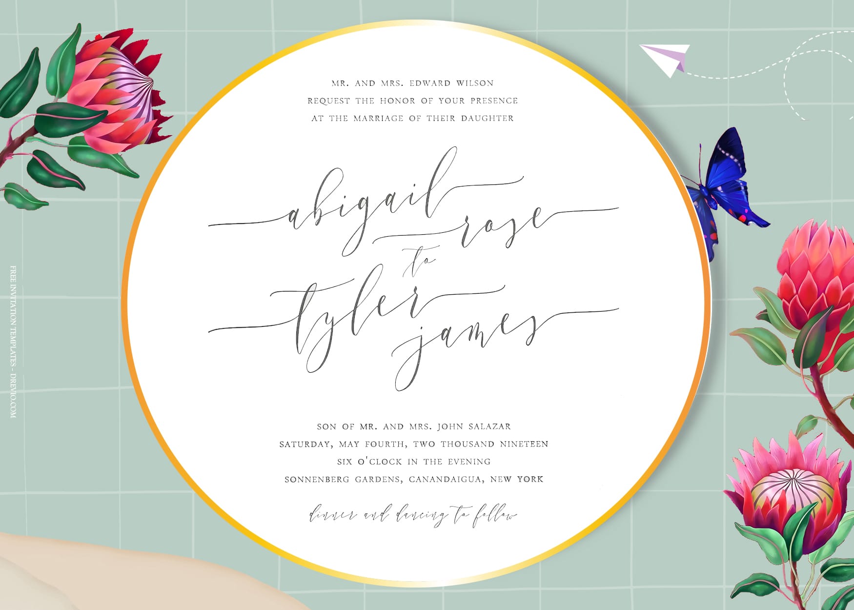 7+ Protea And Butterflies Bouquet Floral Wedding Invitation Templates