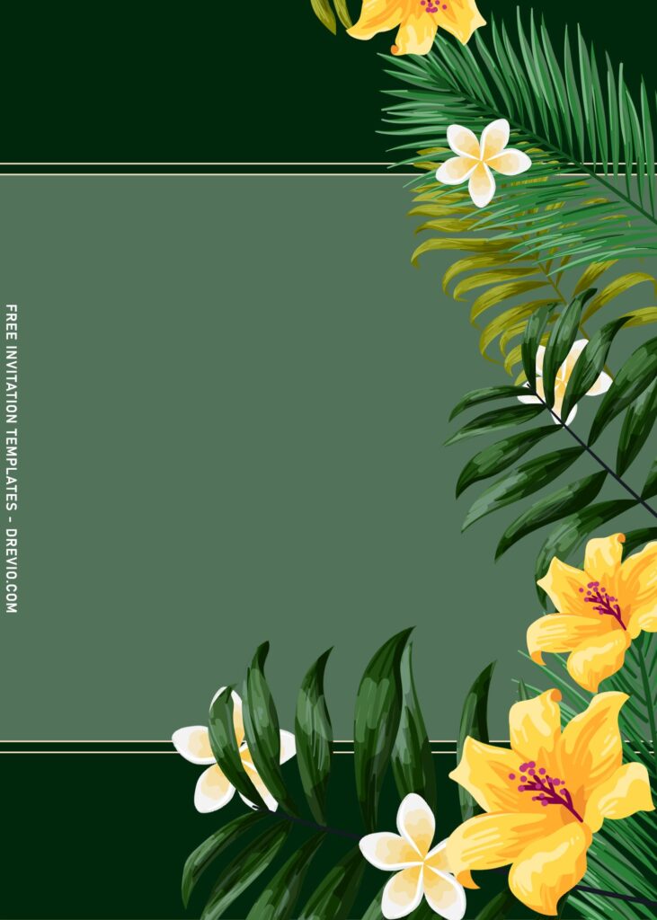 7 Tropical Modern Palm And Caladium Leaves Birthday Invitation Templates